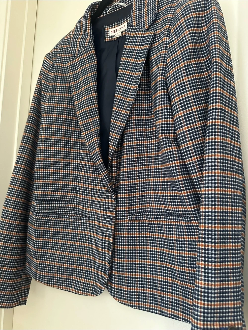 Merona Navy and Rust Plaid Blazer